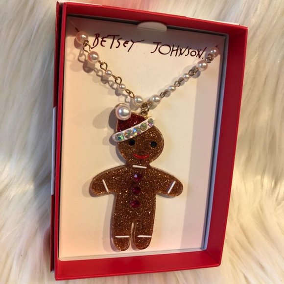 Betsey Johnson Gingerbread Man Pendant Long Necklace - Picture 2 of 5